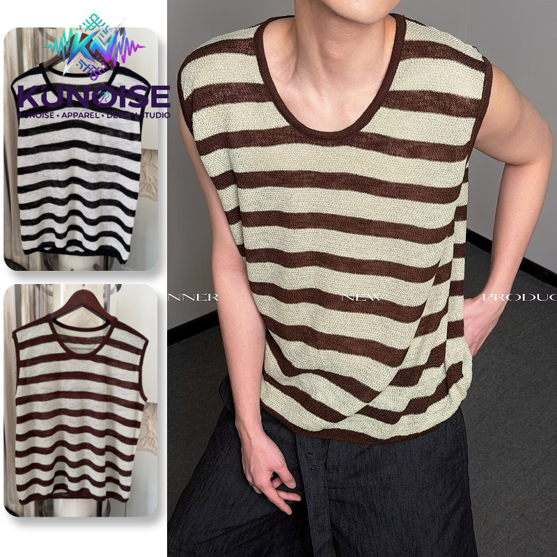 OCSHEAN เสื้อกล้ามผู้ชาย ลายรอบคอดesignญี่ปุ่น สไตล์โมเดิร์น