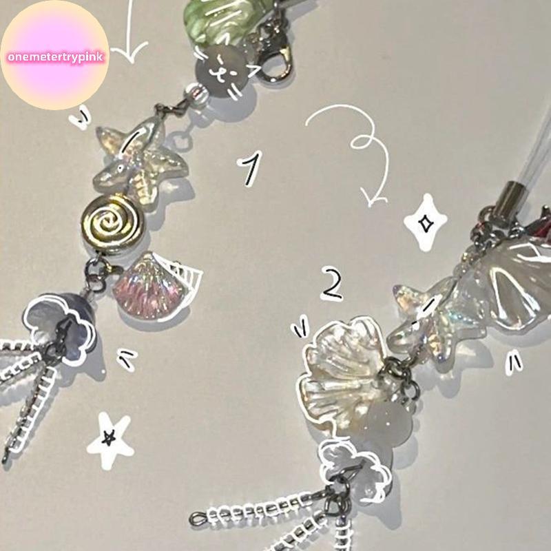 ONEPINK น่ารักโทรศัพท์ Charm สายคล้องฤดูร้อน Ocean สไตล์เปลือกหอย Jelly Fish จี้ Key สายคล้องสาวผู้ห