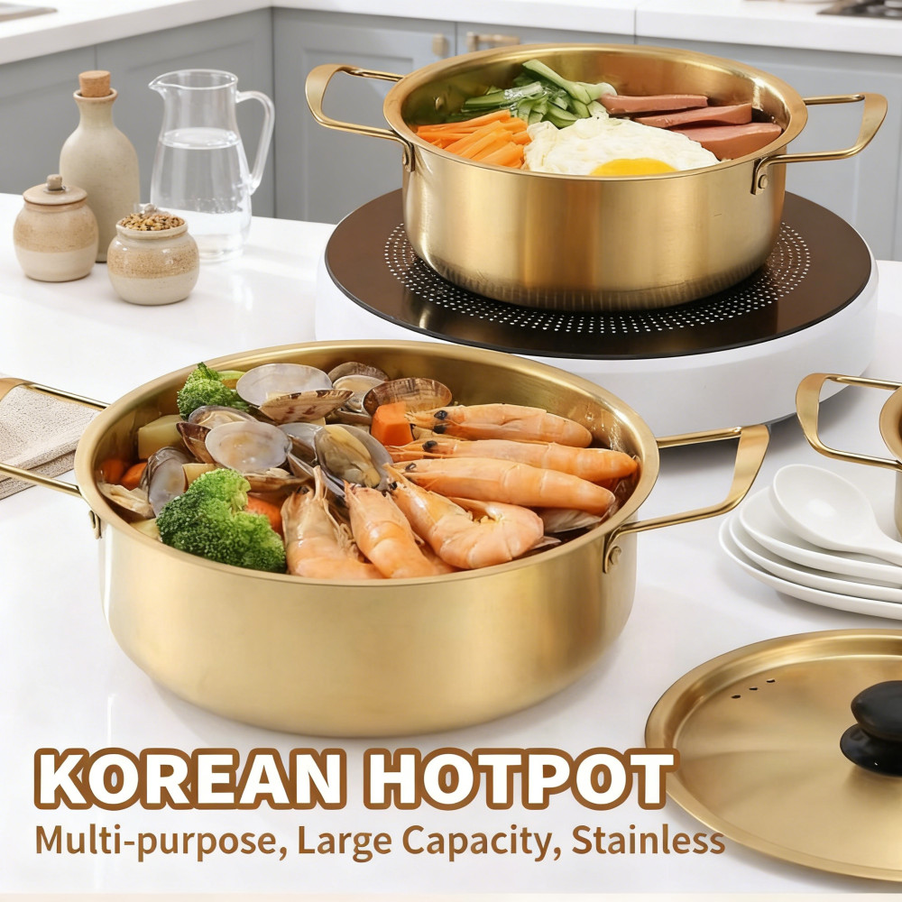 หม้อก๋วยเตี๋ยว Golden Periuk ทําอาหารซุปสไตล์ Hotpot เกาหลี Maggi Masak พร้อมที่จับ Ramen Korea