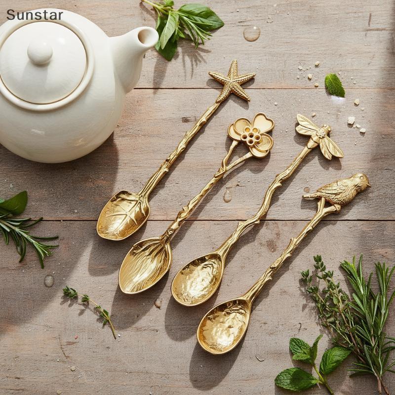 Sunstar Retro โลหะช้อนกาแฟ Dragonfly สาขาใบรูปร่างไอศกรีมเค้กขนมหวานนมผสมช้อน Gadgets ครัวบนโต๊ะอาหาร Nice