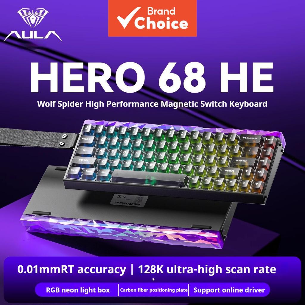 คีย์บอร์ดแมคคานิคอลเกมมิ่ง AULA HERO 68HE แบบมีสาย RT ปรับแต่งได้ สําหรับแล็ปท็อป มีไฟ RGB 68 ปุ่ม