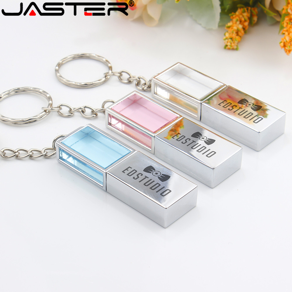 JASTER คริสตัล USB แฟลชไดรฟ์ 128MBFree โลโก้ที่กําหนดเองไดรฟ์ปากกา 4GB ฟรี Key Chain Thumb Drive 8GB ของขวัญสร้างสรรค์สําหรับเพื่อน Pendrive 16GB พร้อมไฟ Memory Stick 32GB 6GB