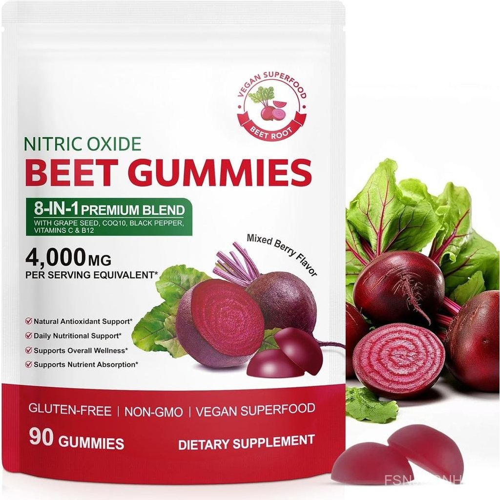 Total Beets Soft Chews, Beet Root Gummies พร้อมวิตามิน C & B12,L-Arginine & L-Citruline, Grapeseed E
