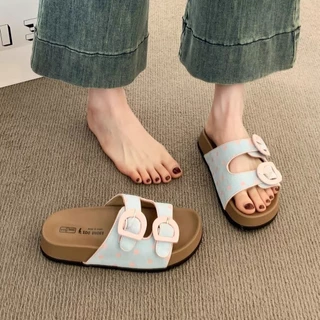 Polkadot หนาSoled Birkenstock รองเท้าแตะผู้หญิง 2026 Polka Dot รองเท้าแตะผู้หญิงเพิ่มความสูงแฟชั่น All-Match Flip-Flops Outing รองเท้าแตะ