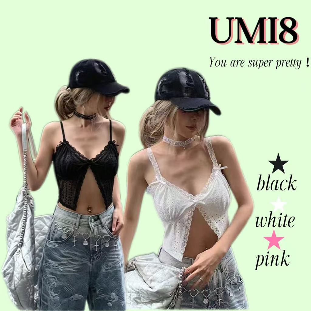 UMI8💝【ในสต็อก】💝เสื้อสายเดี่ยวคอวีทรงเข้ารูปสไตล์ยุโรปและอเมริกา แต่งขอบลูกไม้ สำหรับผู้หญิง ฤดูร้อนปี 2026 ดีไซน์เซ็กซี่