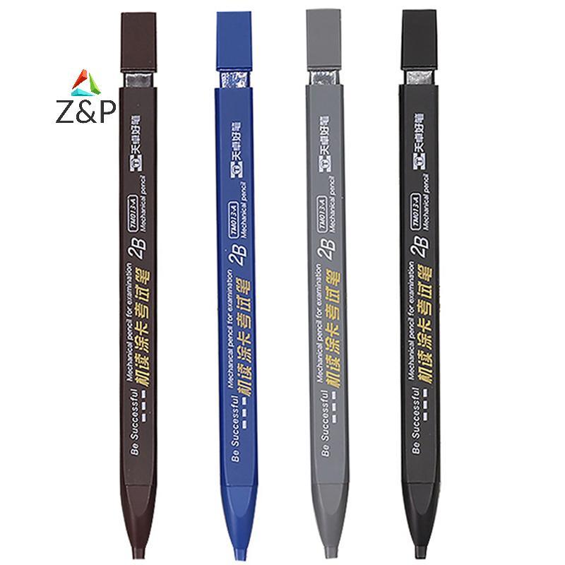 Z&P Thi ดินสอกลหัวแบนวาด 2B พร้อมเติมดินสออุปกรณ์สํานักงานเขียนอัตโนมัติอุปกรณ์สํานักงานโรงเรียน COD