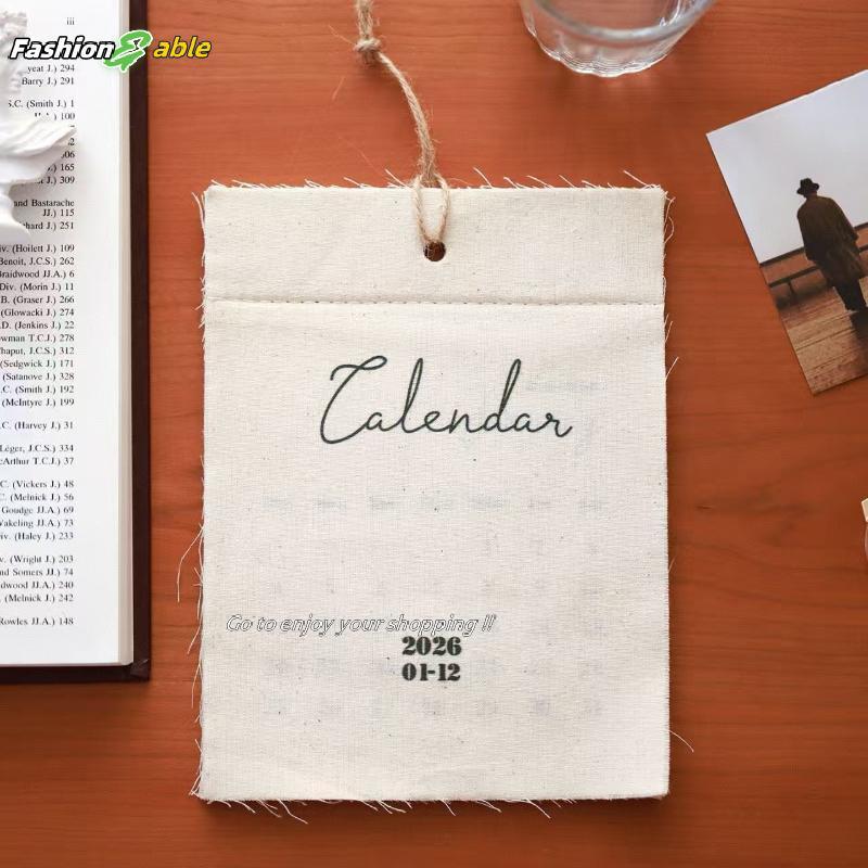Fashion.shop03 2026 Canvas Hook-Style Fabric Calendar Wall Calendar, High-Corthy Wall Calendar ตกแต่