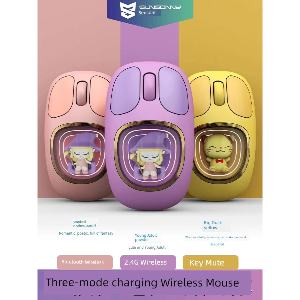 mouse wireless mouse bluetooth Sensonny เมาส์ไร้สายบลูทูธชาร์จเงียบไม่จํากัดสามโหมดเดสก์ท็อป mac แล็