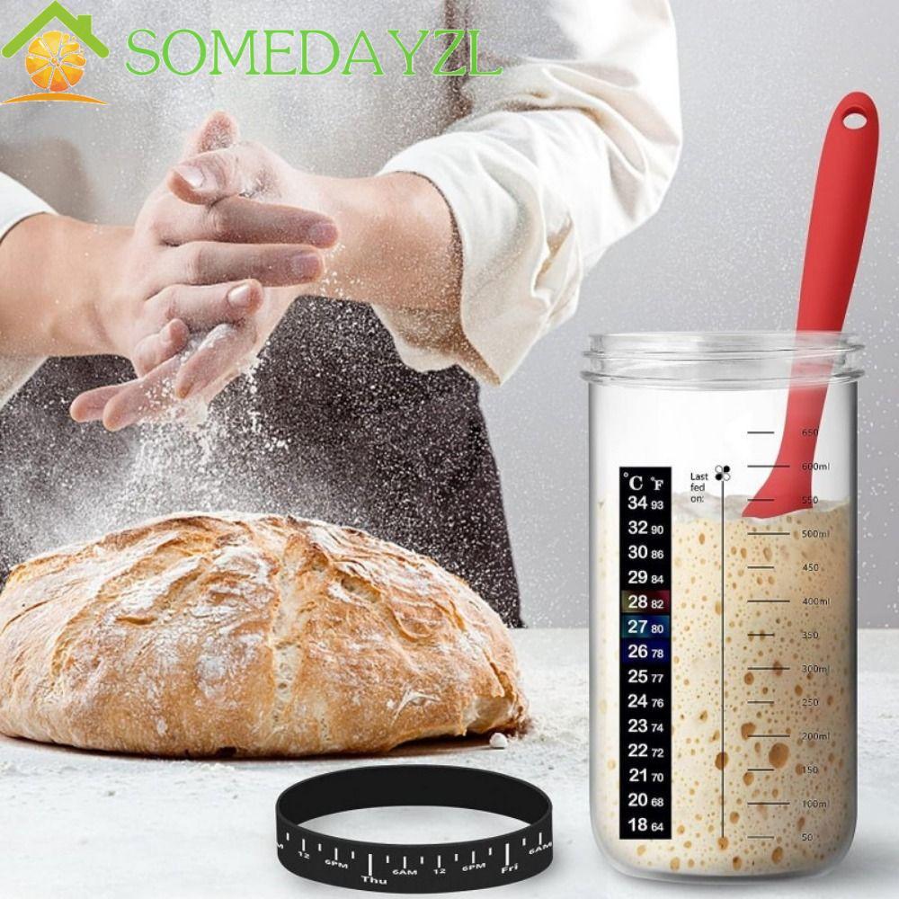 SOMEDAYZL Sourdough Starter Jar Kit, ภาชนะเริ่มต้นขนมปังเปรี้ยวทนความร้อนแบบใช้ซ้ําได้, ปราศจากกลิ่นพร้อมเครื่องวัดอุณหภูมิขนาด Sour Dough Starter Culture Jars