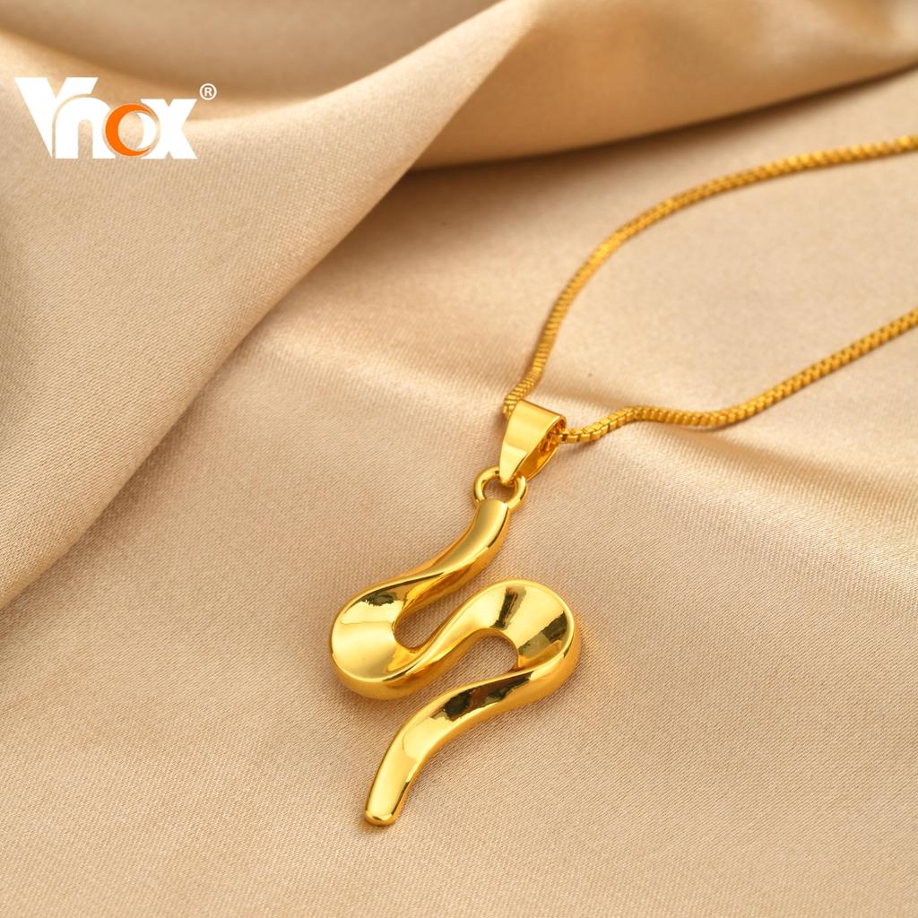 Vnox Sleek Snake-Inspired Pendant Necklace for Women, Waterproof Gold-Plated S-Shape Jewelry Gift