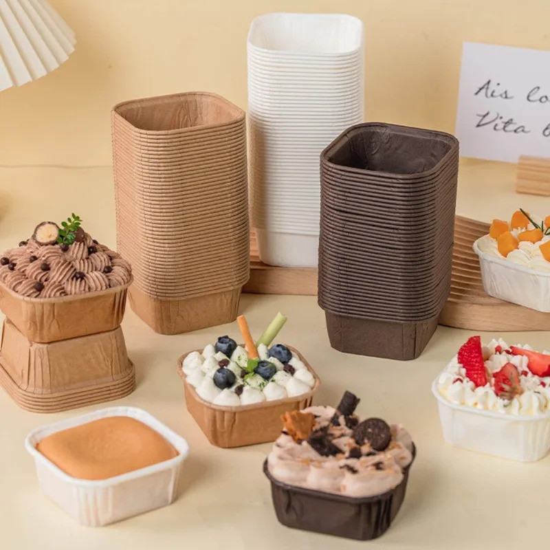 50Pcs Square Muffins Paper Cupcake Baking Tray Cake Forms Baking Cup Decoration Cake Mold Cupcake Li