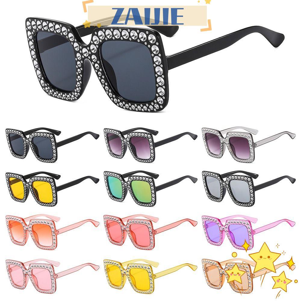 ZAIJIE Kids Square Sun Glasses, Sparkling Diamond Crystal Children Glasses, Retro Rhinestone Girls S