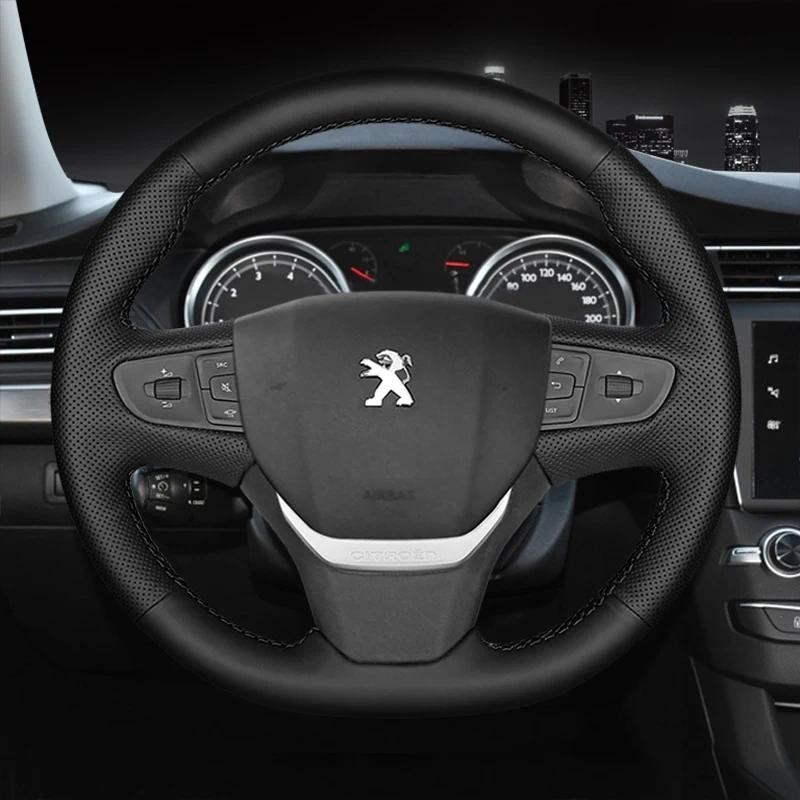 Hand-stitched สีดําหนังแท้พวงมาลัยรถสําหรับ Peugeot 408 Traveller 2016-2019 Citroen C3 C3-XR C4 2016