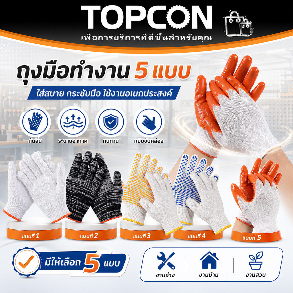 ถุงมือผ้าฝ้าย ถุงมือผ้า สีขาว สีเทา แบบหนา เกรดดี ราคาถูก ทำงาน ทำสวน งานช่าง งานเกษตร อเนกประสงค์