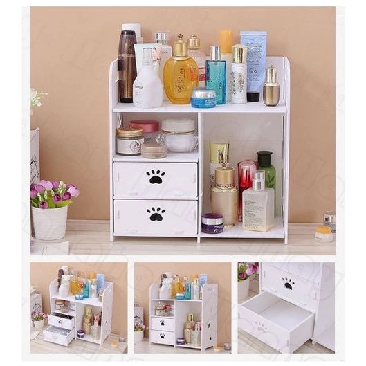 เครื่องสําอาง DIY กล่องเก็บไม้ Desktop Organizer ชุดพลาสติก/MS