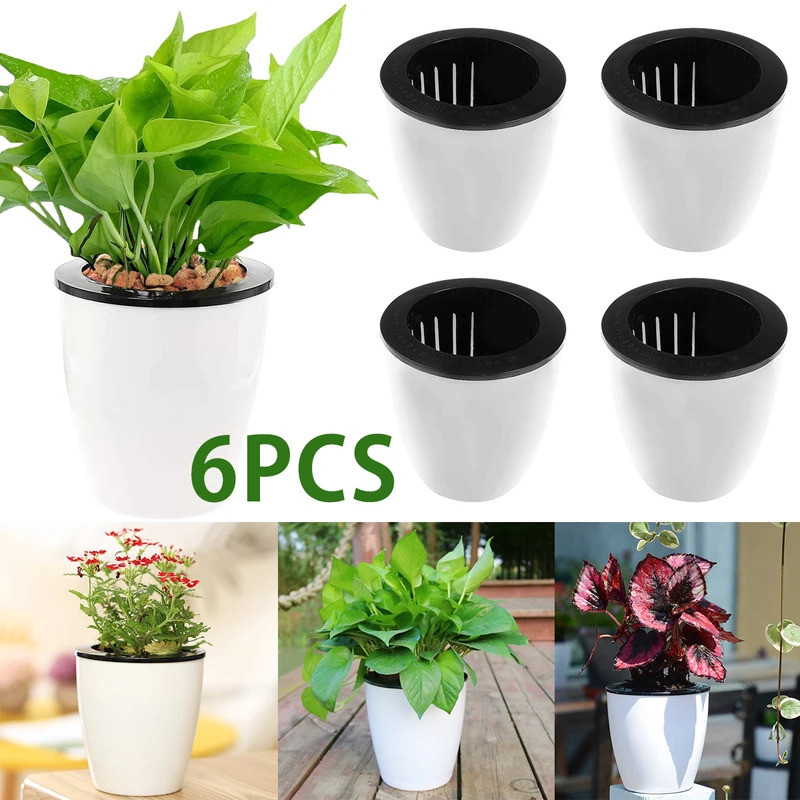 6Pcs Self Watering Pots With Cotton Rope for Indoor Plants 4.7 Inch Self Watering Flower Pot Decorat