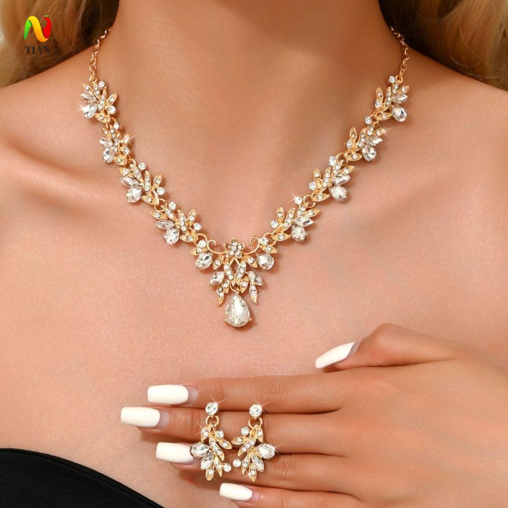 INQUIRY IMPACT Rhinestone ชุดเครื่องประดับ, Shining ต่างหูประณีต, เจ้าสาวสร้อยคอหรูหราผู้หญิง