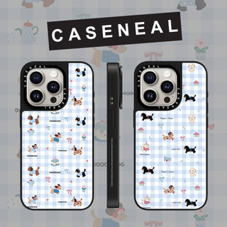 CASENEAL Blue checkertical dog Matte เคสโทรศัพท์สําหรับ iPhone 17 Pro Max 16 ProMax 15Pro 14 Plus 13 12 โทรศัพท์กันกระแทกขอบนุ่มฮาร์ดป้องกันกรณี