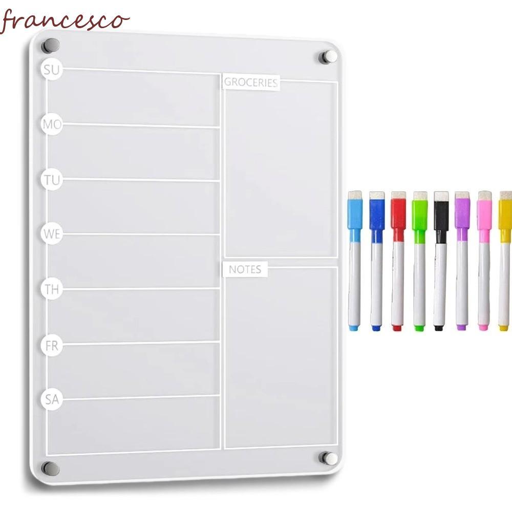 FRANCESCO Magnetic Acrylic Weekly Planner, Multifunctional โปร่งใสตู้เย็นปฏิทิน,แม่เหล็ก 8 เครื่องหม