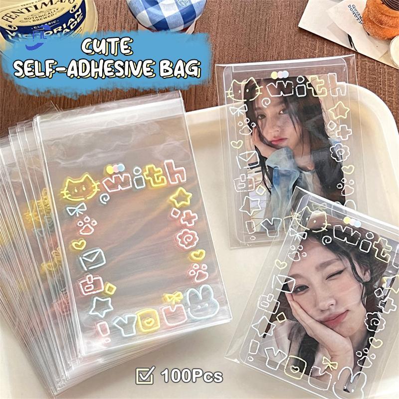 FIL 100 ชิ้นการ์ตูน Graffiti ลูกแมว Self-Adhesive กระเป๋า Candy อาหาร Paaging การ์ดถุงของขวัญขนาดเล็