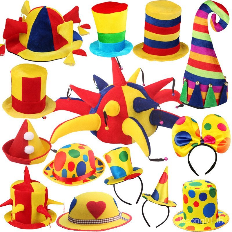 ส่วนหก Props โรงเรียนอนุบาลประสิทธิภาพ Clown Dress Up Clown Headdress Clown Tie Clown หมวกสูงหมวก F0