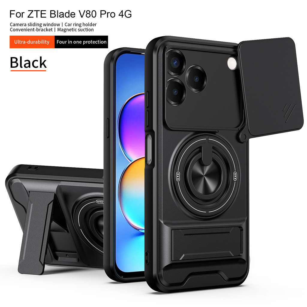 เหมาะสําหรับ ZTE Blade Nubia V80 Pro V80 Design Vita 4G 360 ขาตั้งแหวนเคสโทรศัพท์พร้อมปลอกกล้องแม่เหล็กติดรถยนต์กันกระแทกฝาครอบป้องกันเต็มรูปแบบ