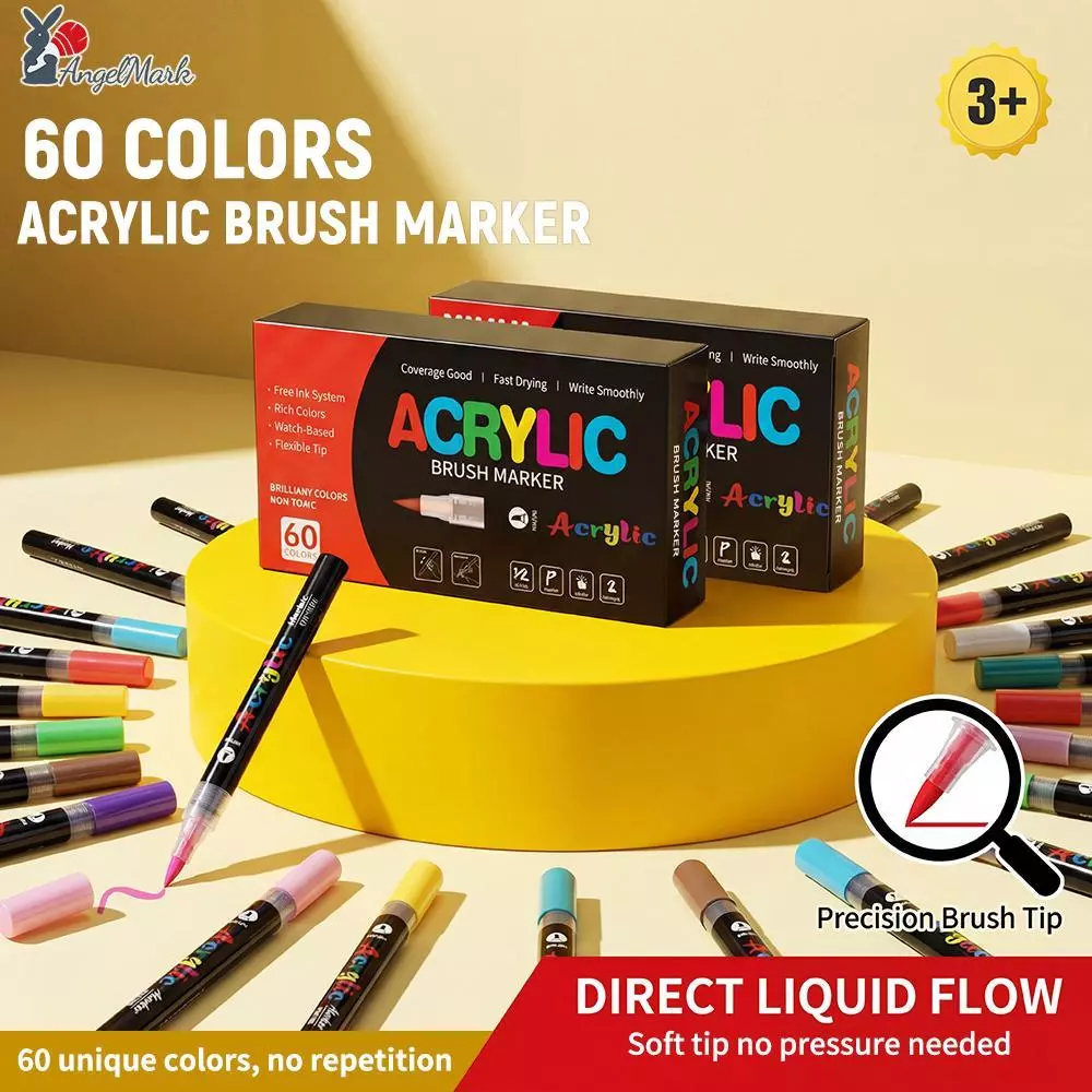 60สีอะคริลิคเครื่องหมายสีของเหลวโดยตรงไม่กดแปรงเคล็ดลับความคุ้มครองสูงกันน้ํา