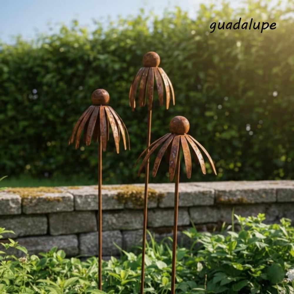 GUADALUPE โลหะ Daisy Stake, สไตล์ย้อนยุคยาว Stakes ดอกไม้กลางแจ้ง Stake, ภูมิทัศน์ Weather ทน Handmade สนิมเหล็ก Rustic Garden Art ดอกไม้เตียง