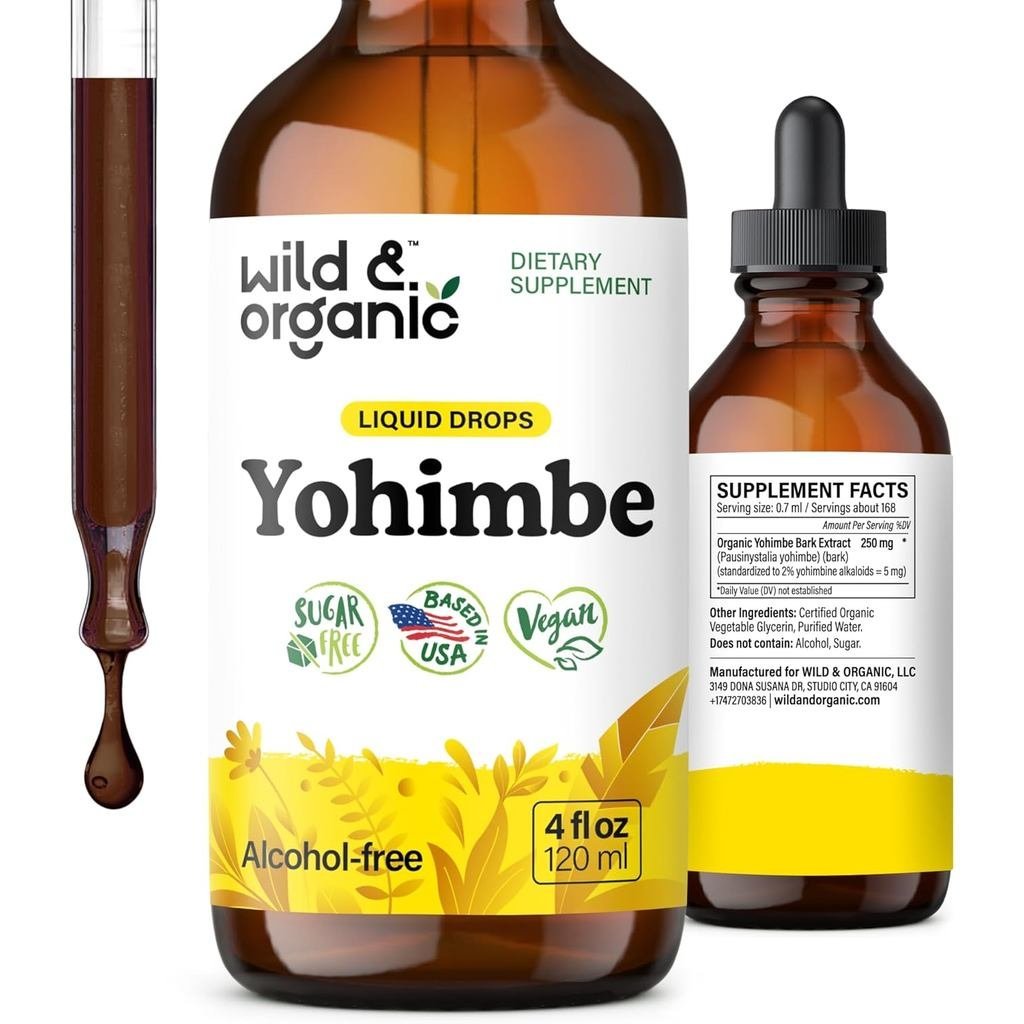 Wild & Organic Yohimbe อาหารเสริมสําหรับผู้ชายและผู้หญิง - ดีบุกสกัด 5 มก. - ปราศจากแอลกอฮอล์ Yohimb