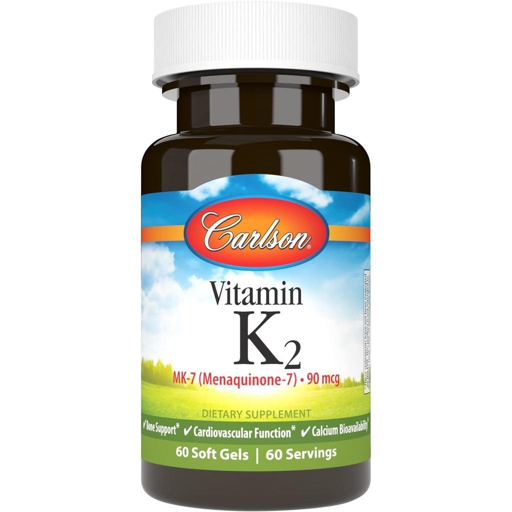Carlson - วิตามิน K2 MK-7 (Menaquinone), 90 mcg, การสนับสนุนกระดูก, การซึมผ่านแคลเซียม, วิตามิน K2, 