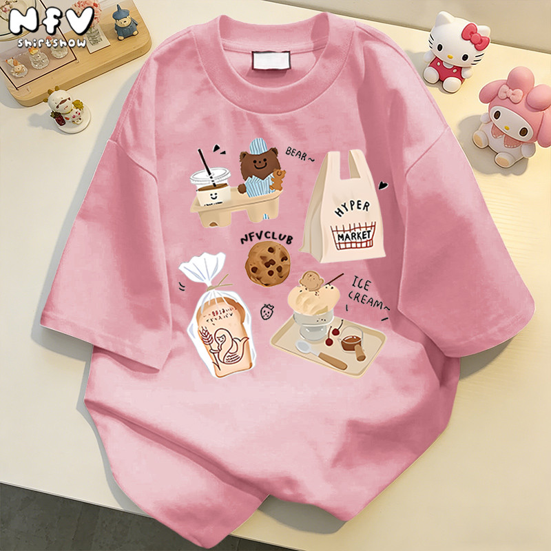 【จัดส่งตลอด 24 ชั่วโมง】NFV มาใหม่🍞ลายขนมอบน่ารัก เสื้อยืดแฟชั่น ฤดูร้อน ใส่สบายทนทาน YG363