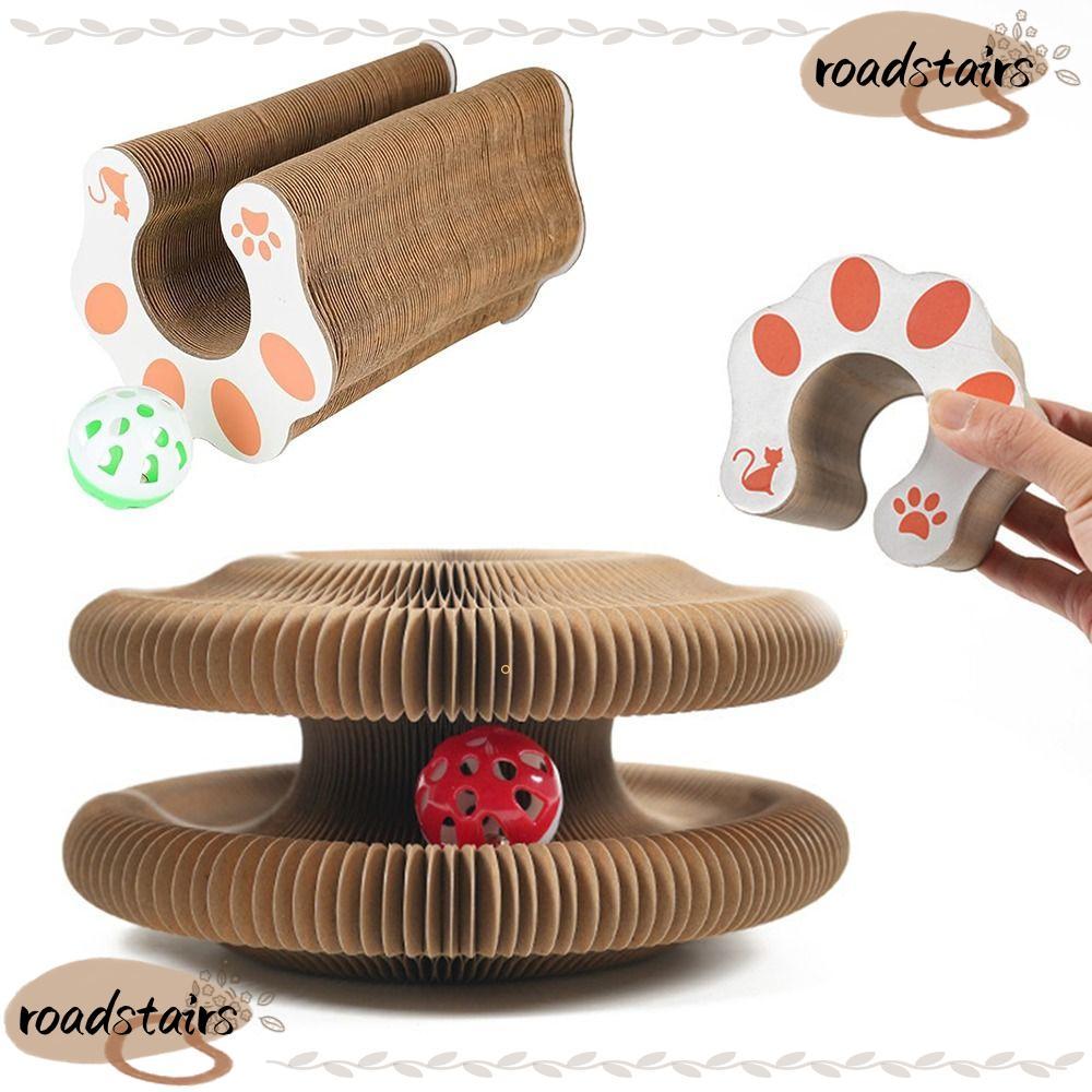 ROADSTAIRS Cat Accordion Magic Organ, ทนต่อการขีดข่วนไม่มี Crumbs Kitty Kurlz ของเล่นแมว, อุปกรณ์แมวสวมใส่ Transformable Ball Scratch Pad