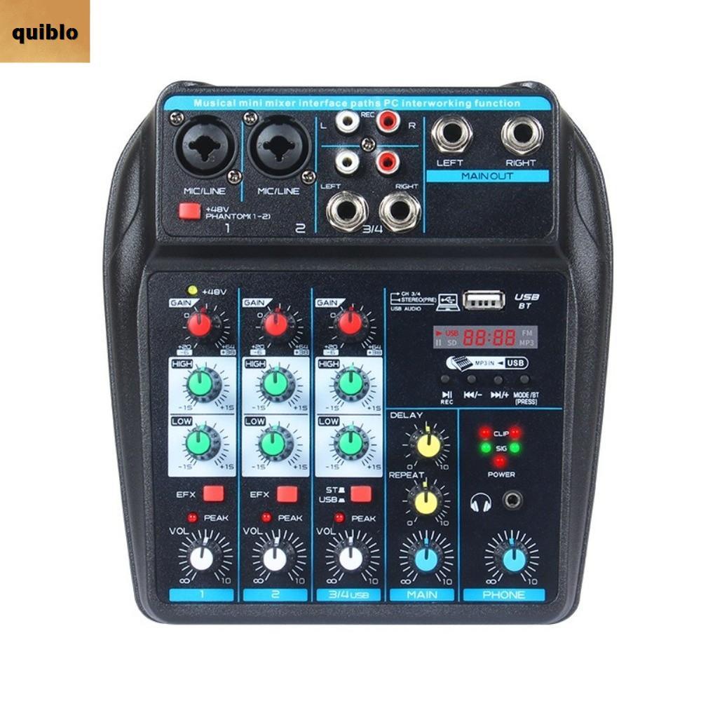 QUIBLO DJ Console Mixer, 48V Phantom Power 4-Channel Audio Mixer, Monitor Karaoke System Bluetooth P
