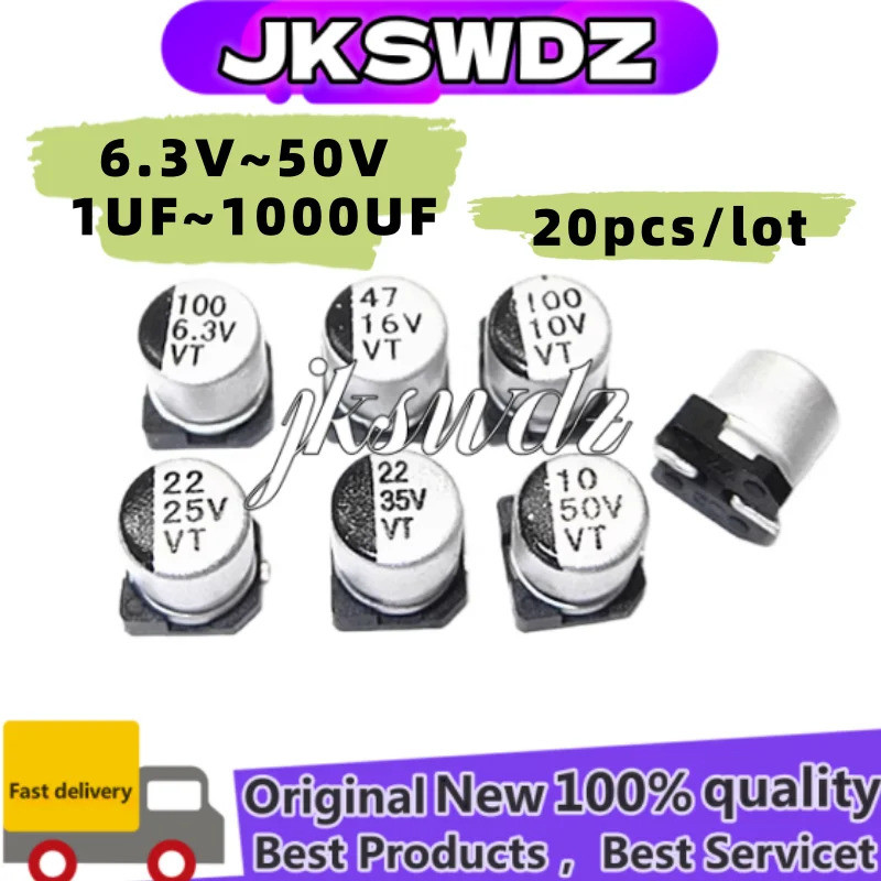 20pcs electrolytic capacitor SMD 6.3 V 10V 16V 25V 35V 50V 1UF 2.2UF 4.7UF 10UF 47UF 100UF 220UF 330