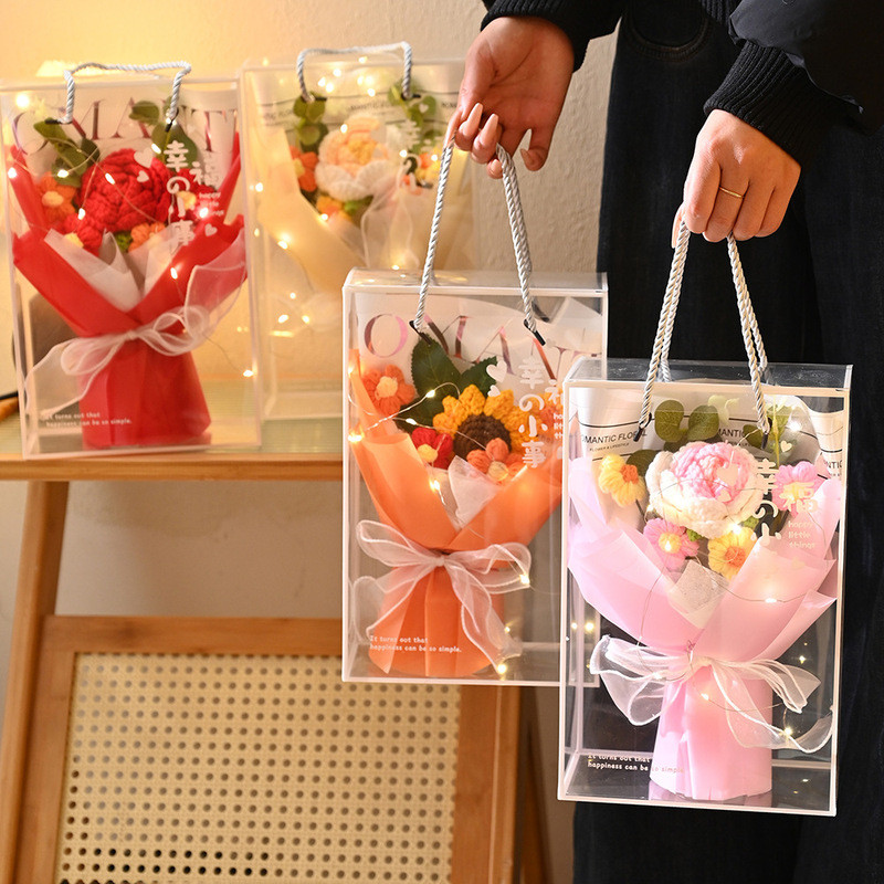 仿真花-毛线花针织花手工泡芙毛线花束母亲节毕业季花束成品生日礼物礼品260507 Artificial Flowers - Knitted Wool Flowers Handmade Puff Woo