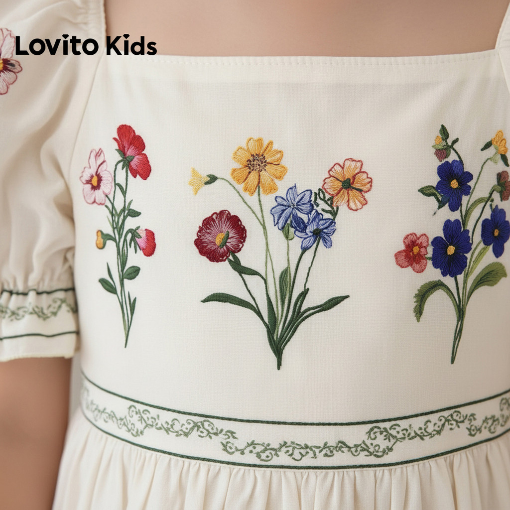 Lovito Kids فستان أبيض بالزهور — صورة 6