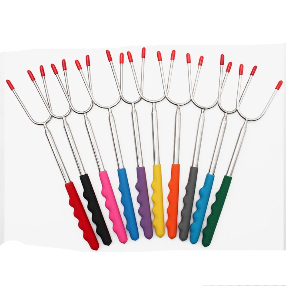Telescopic BBQ Forks Marshmallows Roasting Sticks Stainless Steel Extendable Hot Dog Sausages Skewer