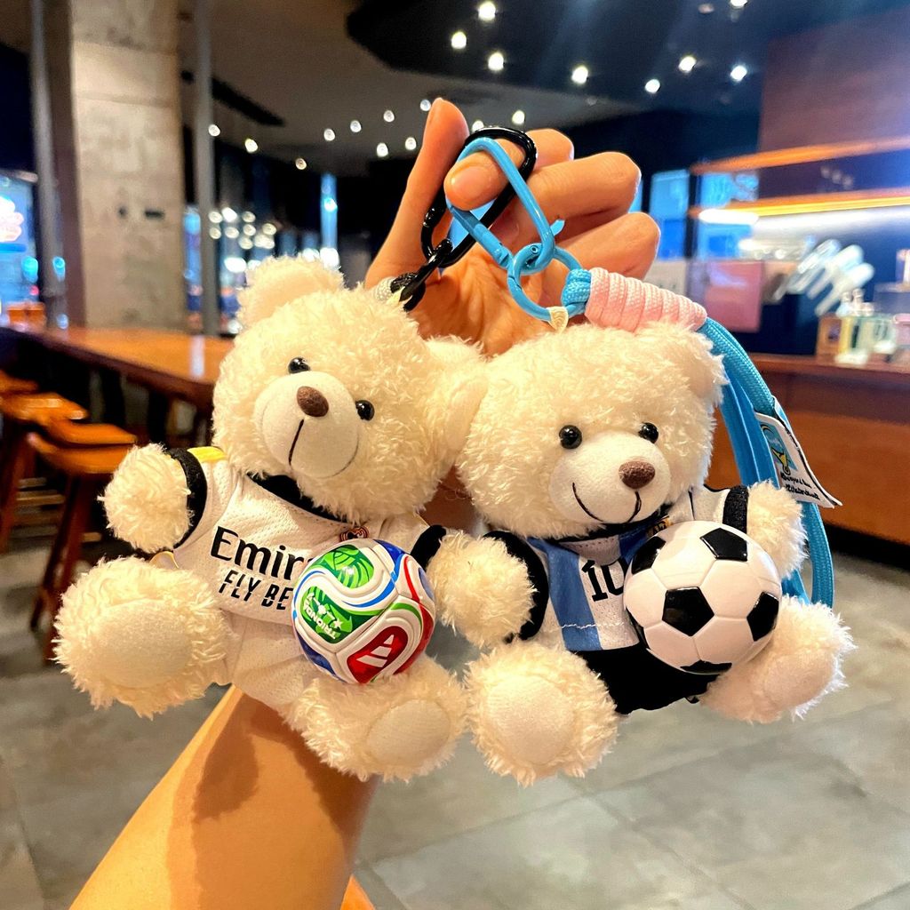ตุ๊กตาผ้ากํามะหยี่ฟุตบอลโลก | ถือตุ๊กตาฟุตบอลกระเป๋าหมีจี้กุญแจ