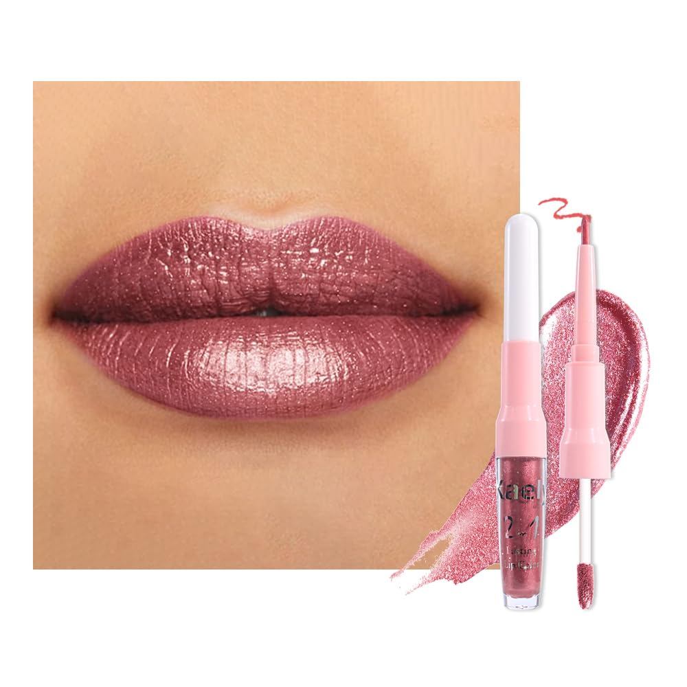Kaely 2-in-1 Mauve Metallic Lipstick และ Lip Liner Makeup, Shimmer Liquid Metallic ลิปสติกสําหรับผู้