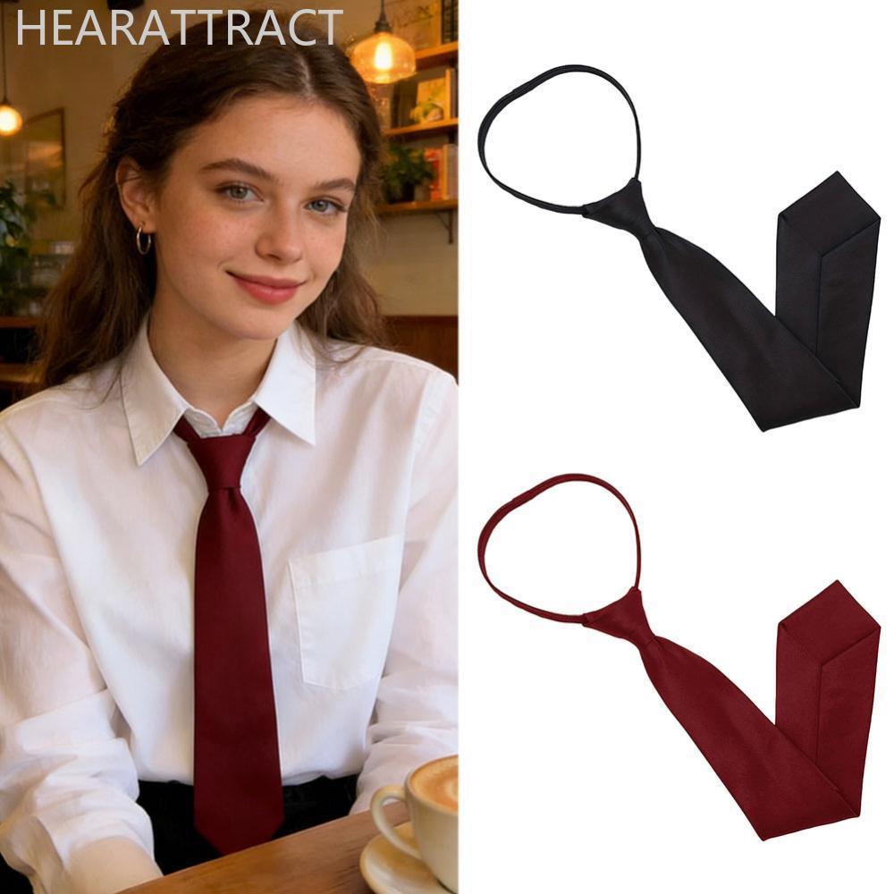 HEARATRACT Unisex สีดํา Slim ซิปคลิปคอ Tie Simple Elegant All-Match เนคไทขี้เกียจสําหรับผู้ชายผู้หญิ
