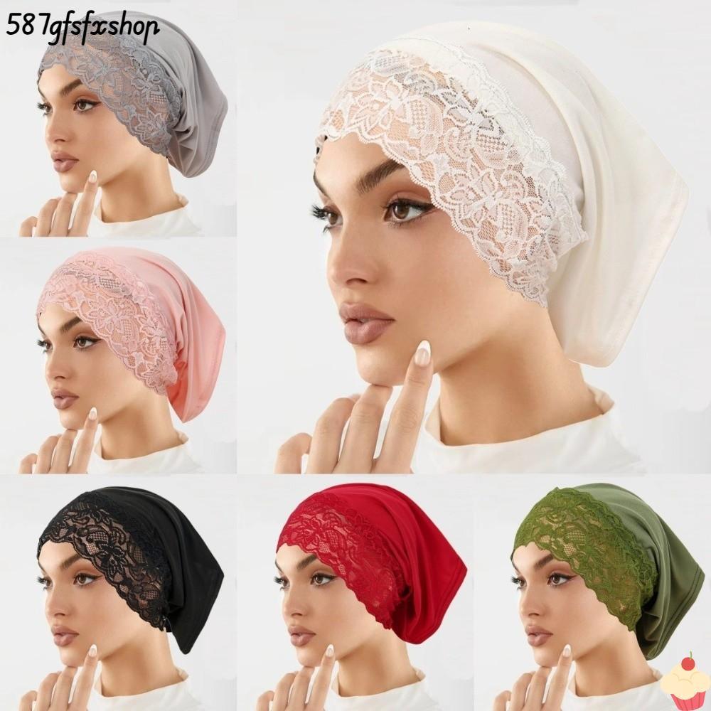 SWEETHOME หมวกฮิญาบ,ขอบลูกไม้ Breathable Headscarf หมวก,สบายสีทึบยืดหยุ่นนุ่ม Undercap ผู้หญิง Headwear