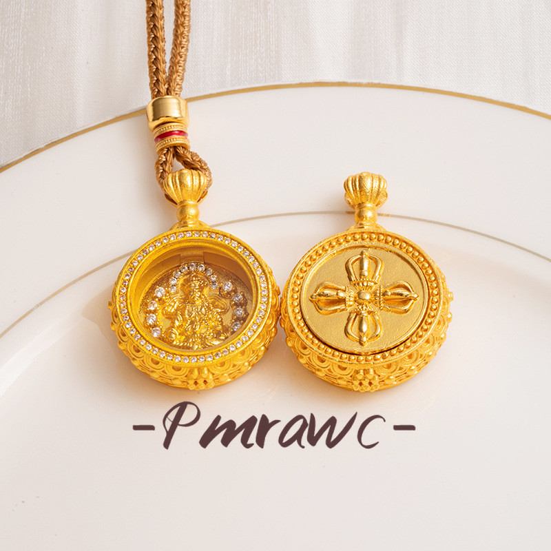 24k Vintage Diamond-encrusted สีเหลือง God of Wealth เข็มทิศจี้ทอง FS4625
