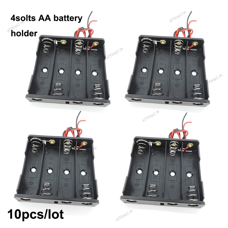 10pcs พลาสติกสีดํา 4-Slot AA 4 พอร์ต 4x1.5v กล่องเก็บแบตเตอรี่กรณี DIY แบตเตอรี่คลิปผู้ถือคอนเทนเนอร