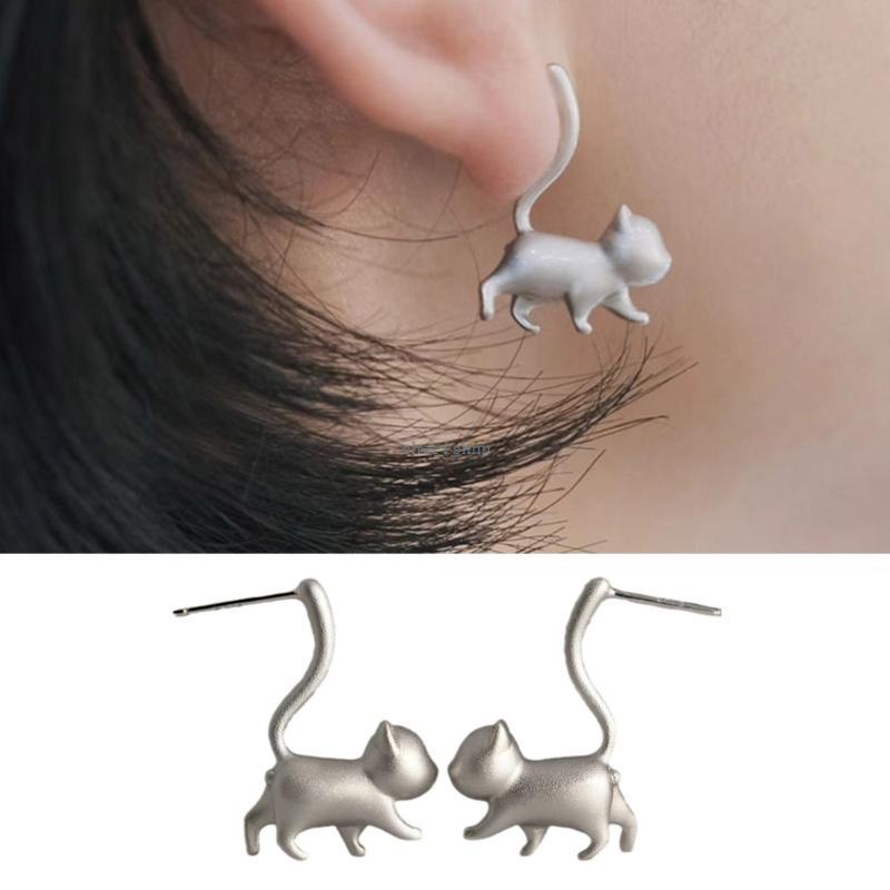 CH * แมวน่ารักต่างหูสัตว์แมวสตั๊ดต่างหูผู้หญิงวันเกิด Jewellery Minimalist Cat Piercing ต่างหู Party Decor