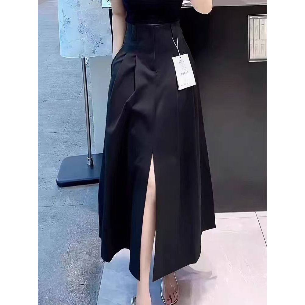 ระเบิดขนาดใหญ่ด้านหน้ากระโปรงสําหรับผู้หญิง 2026 ใหม่สีดําเอวสูงกระโปรงกระชับสัดส่วน