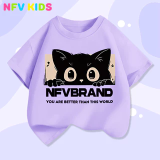【พร้อมส่ง&COD】NFV KIDS เสื้อยืดแขนสั้นเด็ก💜ระบายอากาศ ลายพิมพ์แมวน่ารัก ใส่ได้ทั้งเด็กชายและเด็กหญิง YG438