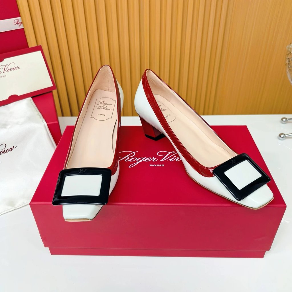 2025.7.24-4.5 ซม. Heel Roger vivier RV Square Buckle Shoes/รองเท้าส้นสูง