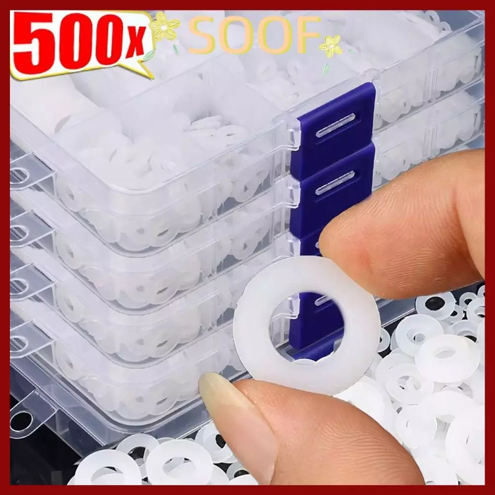 จัดส่งจากประเทศไทยSOOF 500 ชิ้น Plane Spacer, 8 ขนาด M2-M10 เครื่องซักผ้าไนลอน, ซีล O แหวน Assortment Kit สีดําสีขาวแบนปะเก็นฉนวนแหวน
