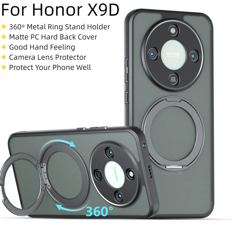 สําหรับ Honor X9D X70 กรณีหรูหรา 360o แหวนโลหะ Stand Holder Matte PC Hard ฝาครอบโทรศัพท์ปลอกสําหรับ 