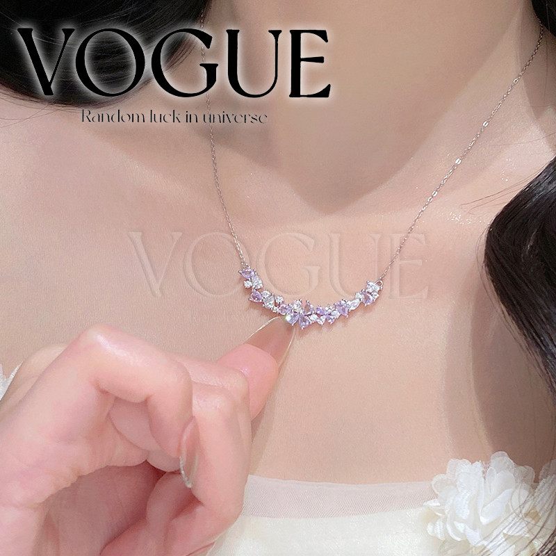 Vogue🌟พร้อมส่ง🌟 สร้อยคอแฟชั่น ดีไซน์หรูหรา ดอกไม้สีม่วงระยิบระยับ สำหรับสุภาพสะตรี (BRL-37)